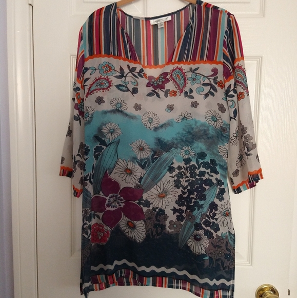 Coldwater Creek Tops - Coldwater Creek Floral Silk Tunic Size Small